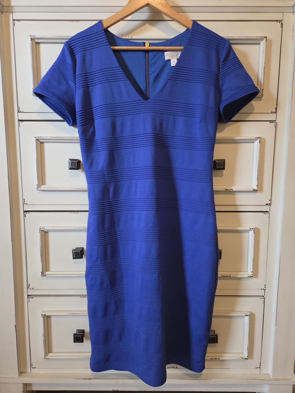 Bisou Bisou Royal Blue V-Neck Short Sleeve Midi Dress